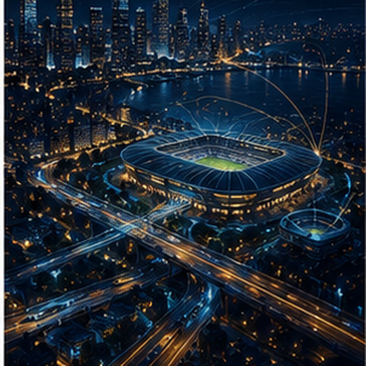 Futbol ve şehir ekonomisini temsil eden stadyum ve şehir bağlantısı görseli
