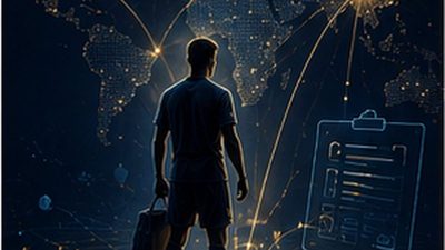 Transfer ekonomisini temsil eden soyut futbol ve piyasa ağı görseli